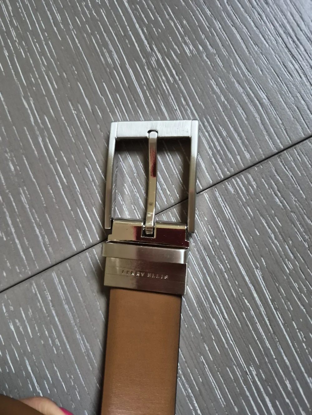 Perry Ellis Reversible Tan and Black Leather Belt with Silver Buckle